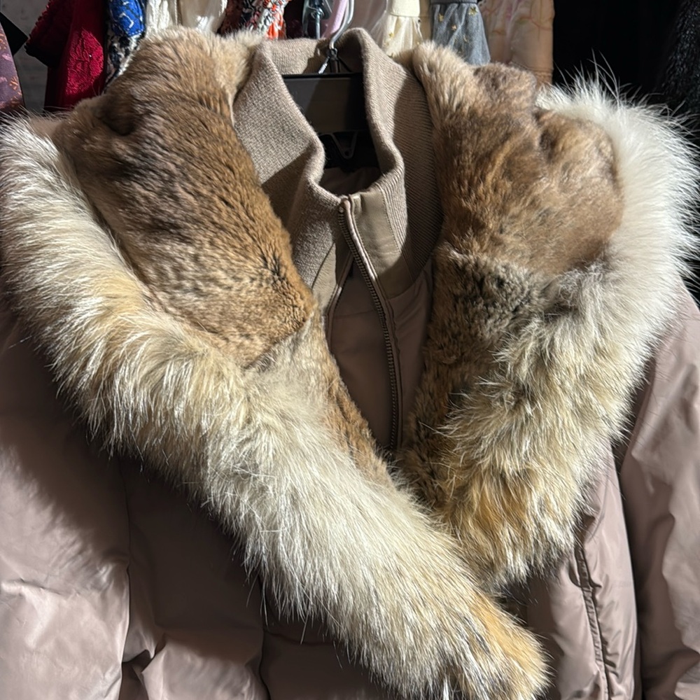Beautiful down women’s jacket with rabbit and Foxx size medium